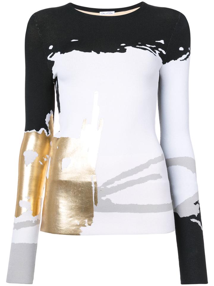 Oscar De La Renta Abstract Metallic Printed Top - Black