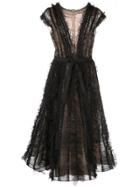 Marchesa Ruffled Midi Dress - Black