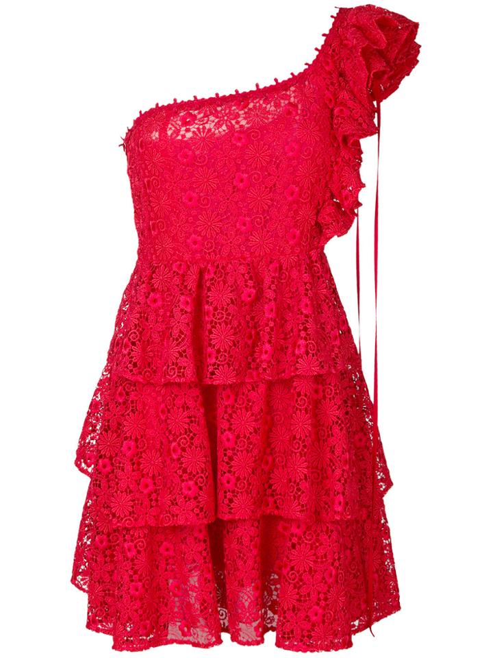 Giamba Floral Pattern Frilled Dress - Red