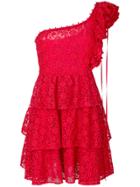 Giamba Floral Pattern Frilled Dress - Red