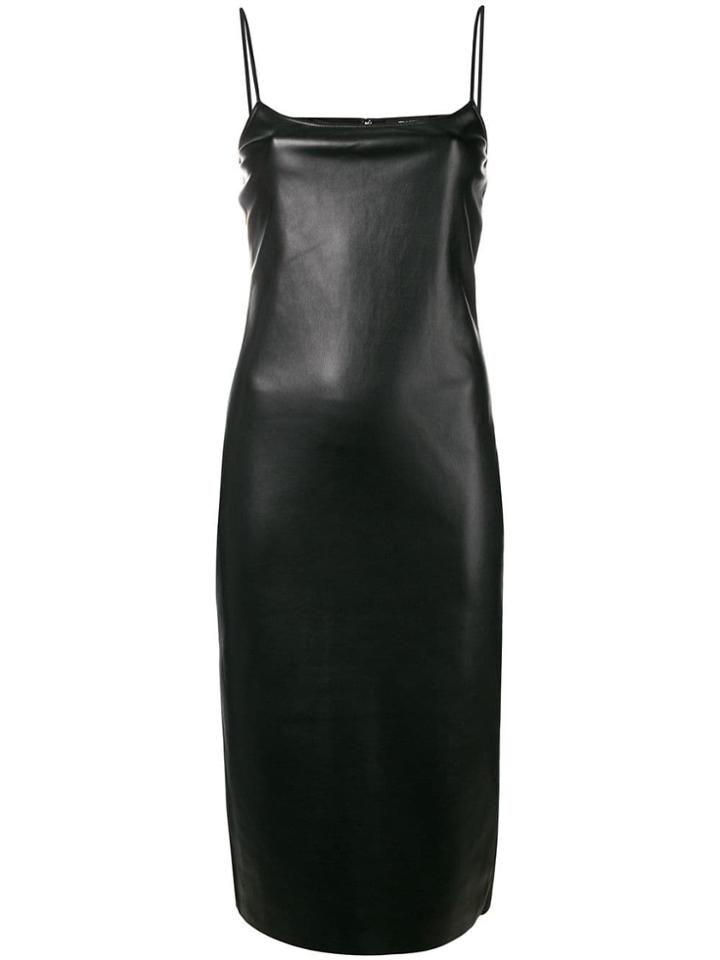 Theory Faux Leather Slip Dress - Black