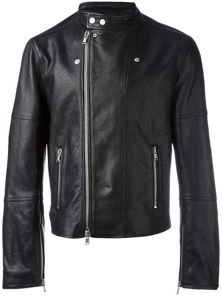 Diesel Black Gold Zip Up Biker Jacket, Men's, Size: 52, Leather/rayon
