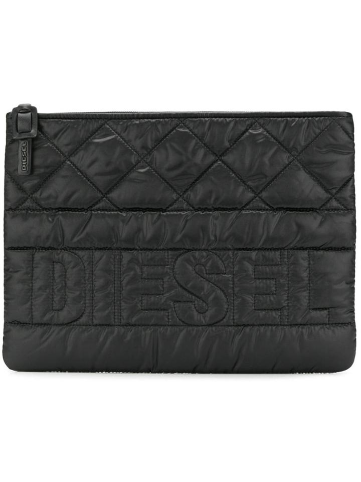 Diesel Logo Quilted Clutch Bag - Black