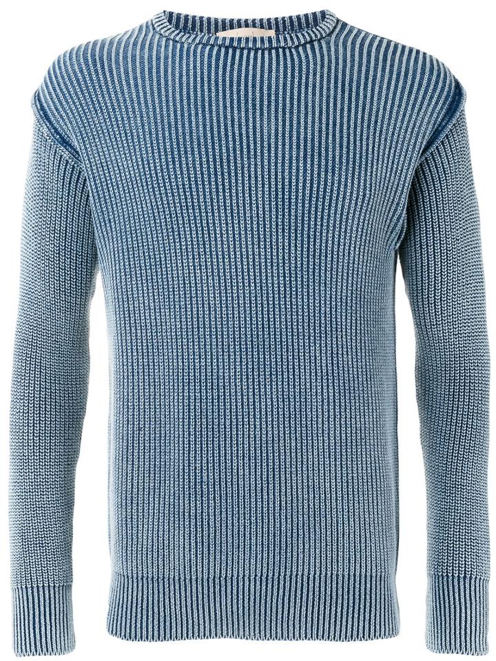 Maison Flaneur Ribbed Sweater, Men's, Size: 50, Blue, Cotton
