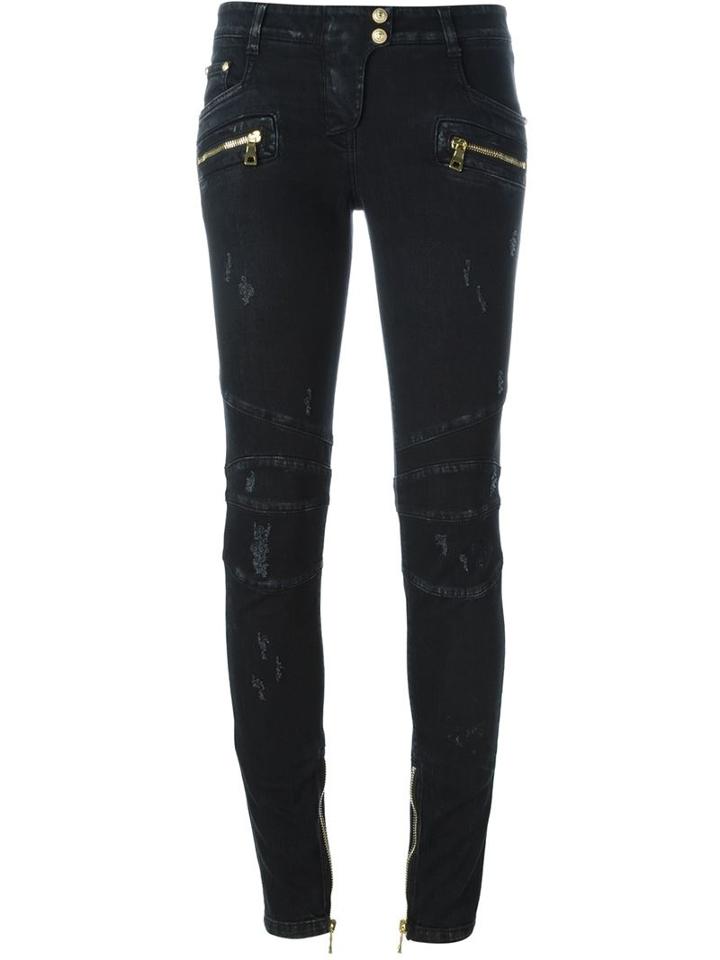 Balmain Skinny Biker Jeans, Women's, Size: 40, Black, Cotton/spandex/elastane