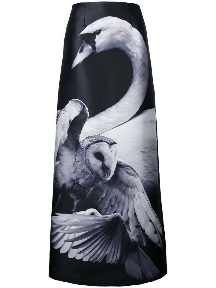 Romance Was Born A-line Bird Print Skirt, Women's, Size: 10, Black, Polyester