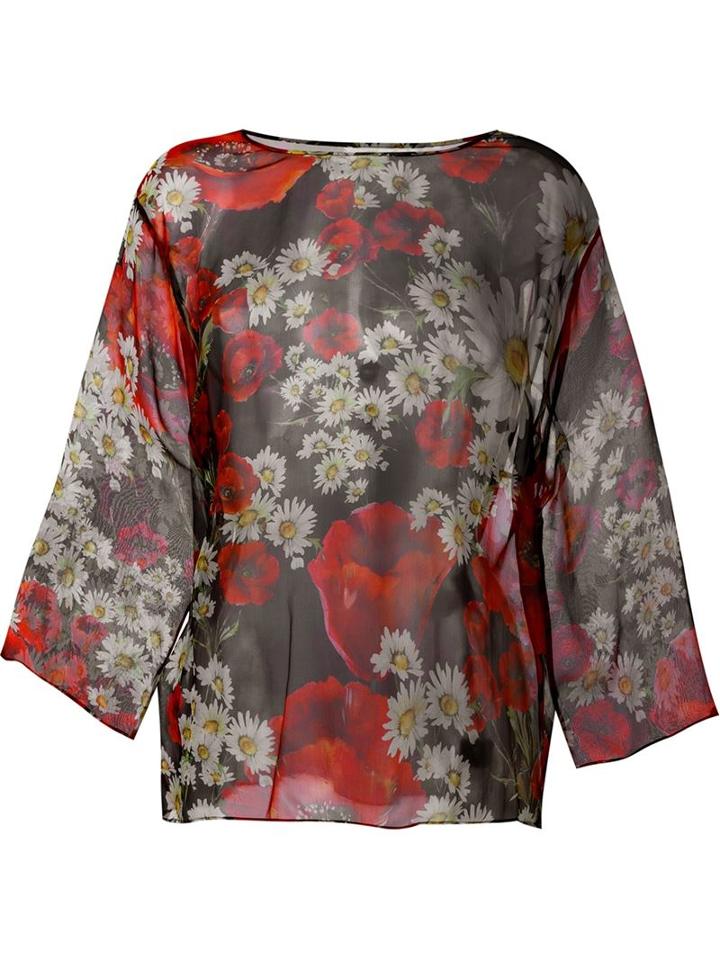 Dolce & Gabbana Daisy And Poppy Print Blouse, Women's, Size: 50, Black, Silk