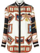 Burberry Button-down Collar Collage Scarf Print Silk Shirt - Black