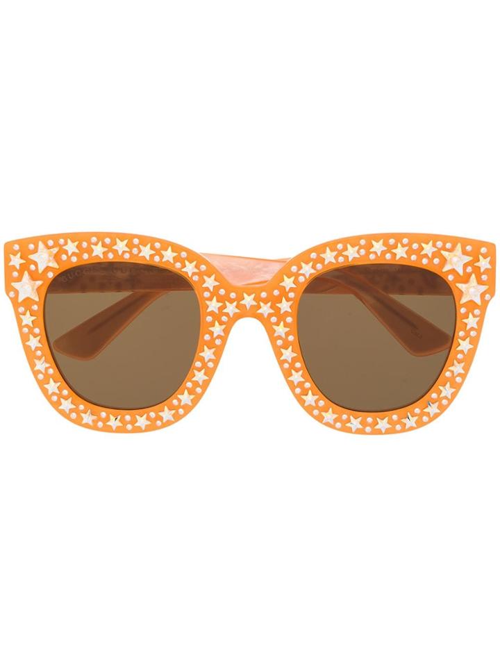 Gucci Eyewear Star Studded Frame Sunglasses - Orange