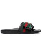 Gucci Pursuit Ribbon Bow Flat Slides - Black