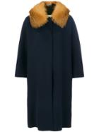 Ava Adore Fur Trimmed Cape Coat - Blue