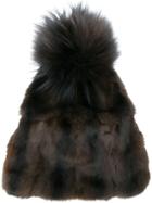 Liska Fox Fur Beanie - Brown