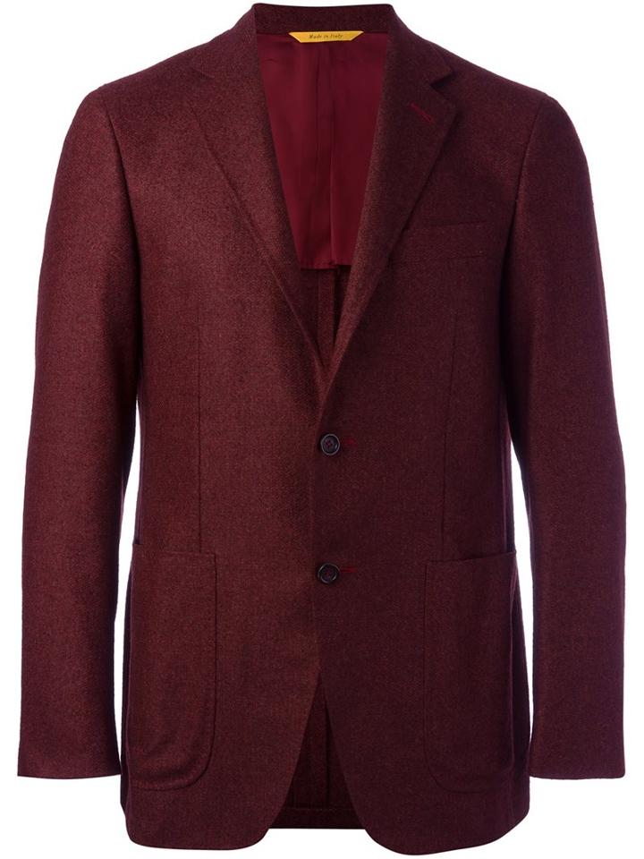 Canali Elbow Patch Blazer, Men's, Size: 56, Red, Polyamide/cupro/wool