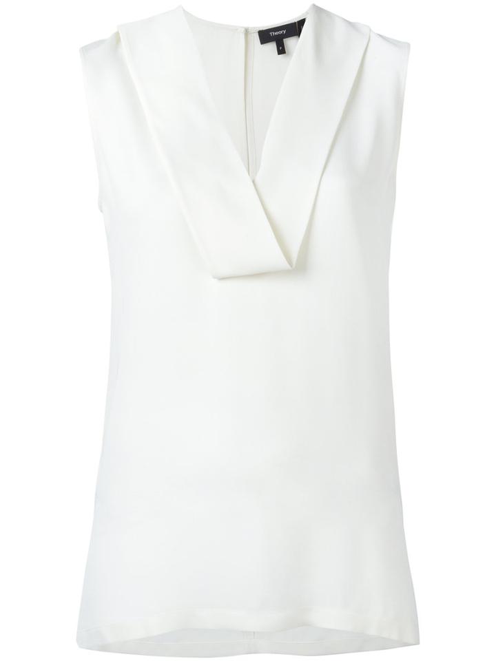 Theory V Neck Sleeveless Top, Size: Medium, White, Silk