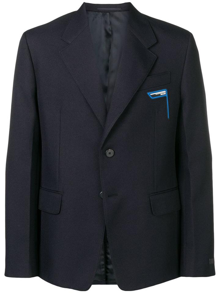 Prada Logo Patch Blazer - Blue