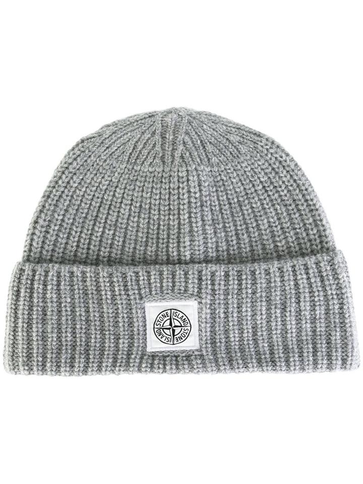 Stone Island Ribbed Knit Beanie, Men's, Grey, Polyamide/wool