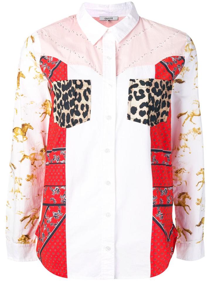 Ganni Colour-block Print Shirt - White