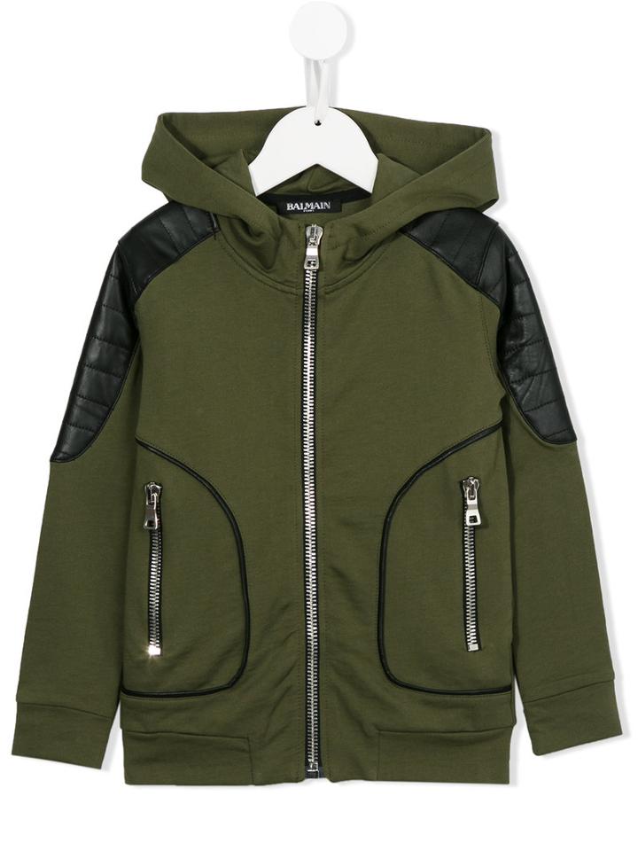 Balmain Kids Zipped Hoodie, Boy's, Size: 10 Yrs, Green