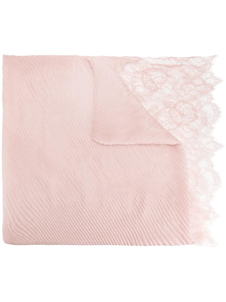 Valentino Lace Trim Textured Scarf - Pink & Purple