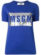 Msgm Metallic Logo Print T-shirt, Women's, Size: Small, Blue, Cotton