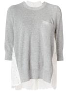 Sacai Heart Embroidered Top - Grey