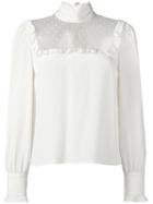 Red Valentino Turtleneck Sheer Panel Blouse, Women's, Size: 40, Nude/neutrals, Silk/polyamide