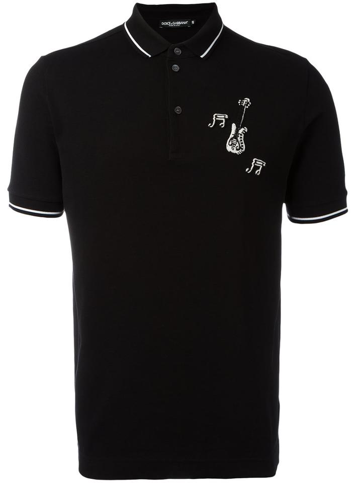 Dolce & Gabbana Beaded Guitar Polo Shirt, Men's, Size: 50, Black, Cotton