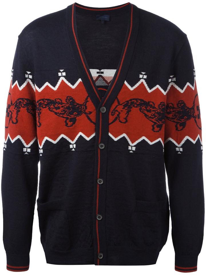 Lanvin Knitted Button Up Cardigan, Men's, Size: Medium, Blue, Wool