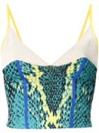 Theatre Products Snakeskin Print Cropped Top, Women's, Green, Rayon/polyester