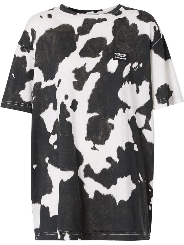 Burberry Logo Detail Cow Print Cotton Oversized T-shirt - Black