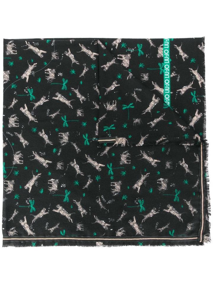Liu Jo Tiger Print Scarf - Black