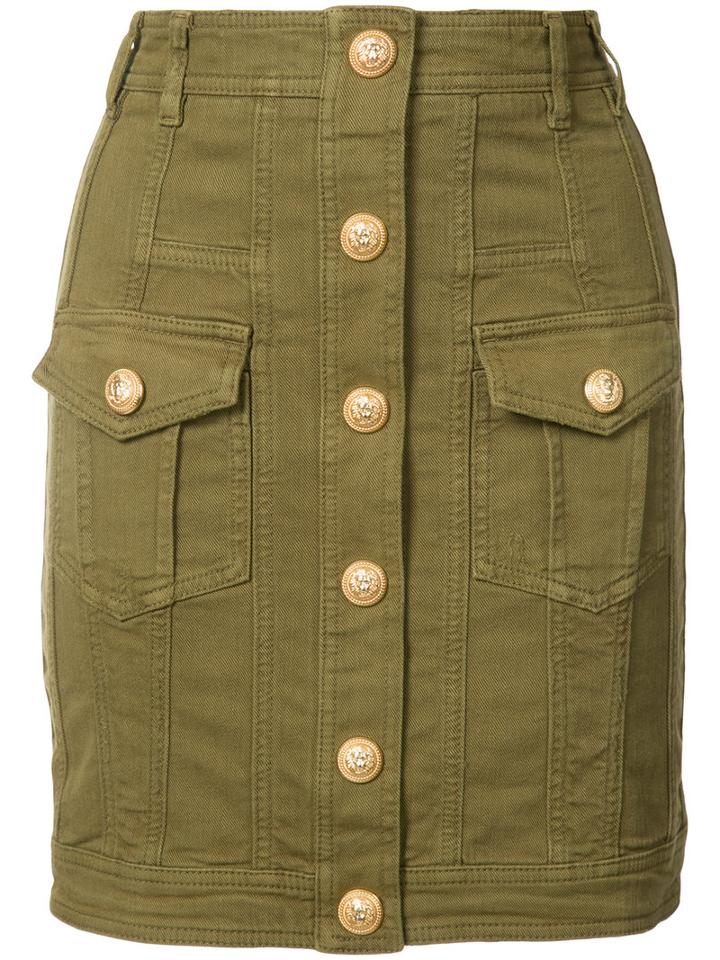 Balmain - Denim Skirt - Women - Cotton/spandex/elastane - 38, Green, Cotton/spandex/elastane