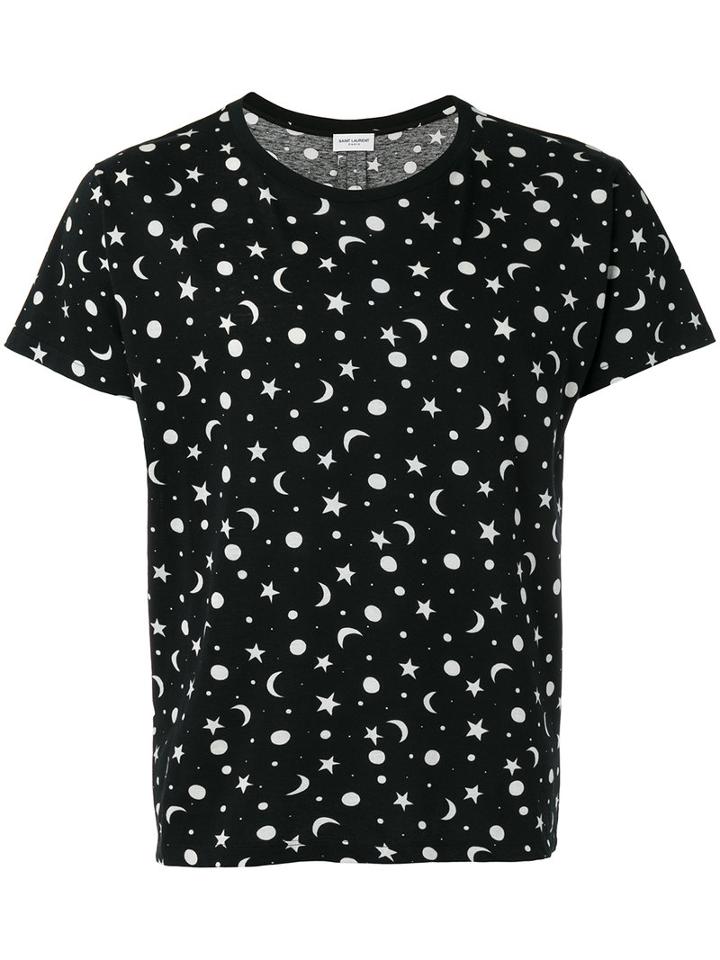 Saint Laurent Stars And Moon Print T-shirt, Men's, Size: Large, Black, Cotton