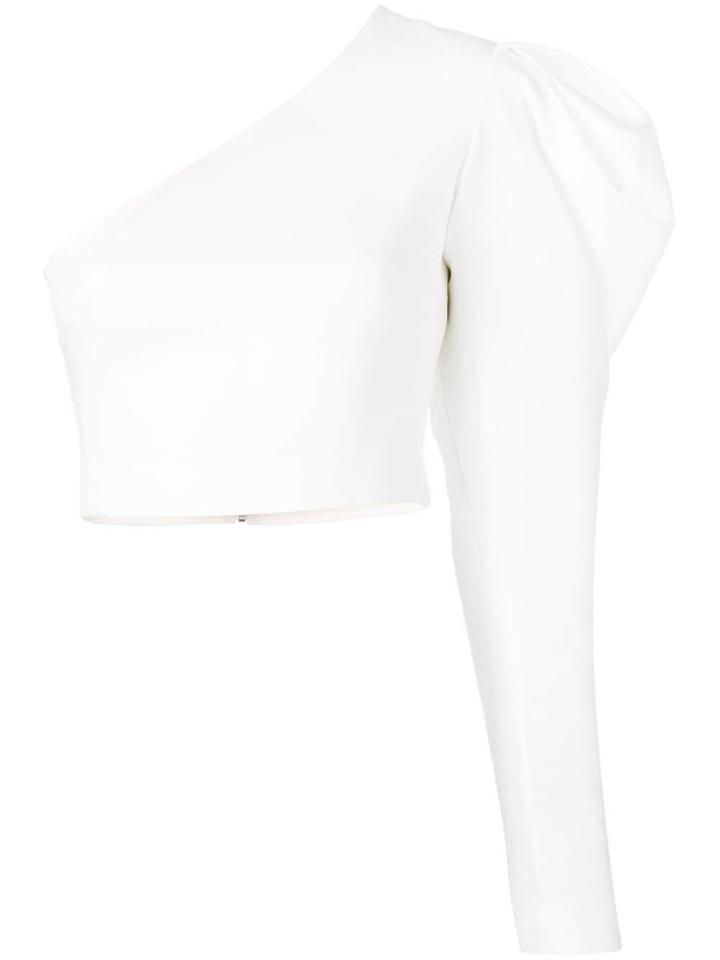David Koma One Shoulder Gigot Cropped Blouse - White
