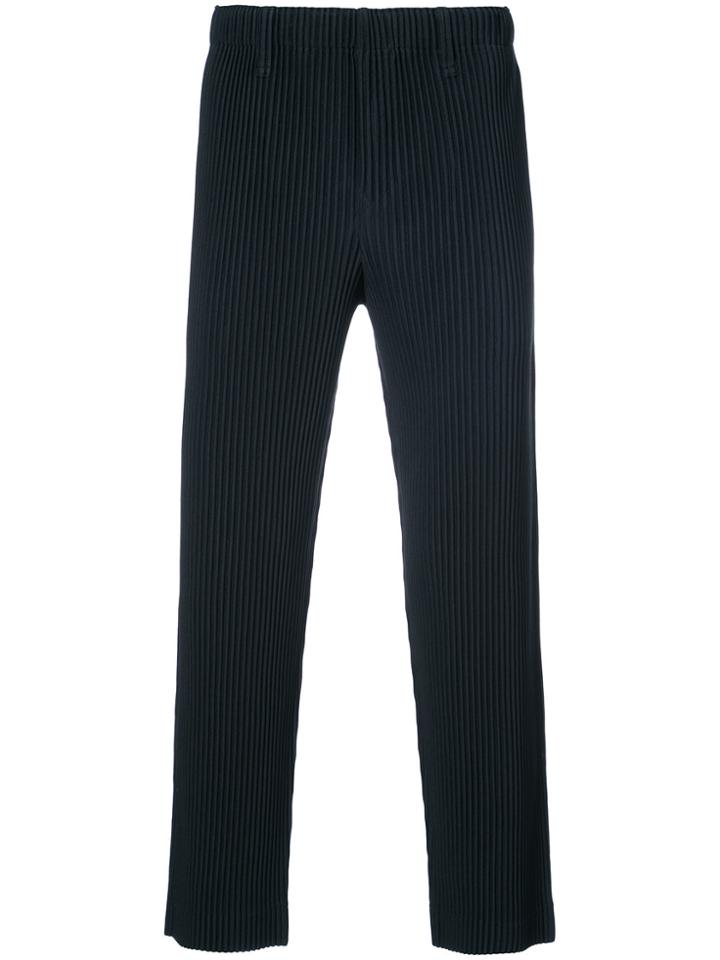 Issey Miyake Men Ribbed Cropped Trousers - Blue
