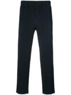 Issey Miyake Men Ribbed Cropped Trousers - Blue
