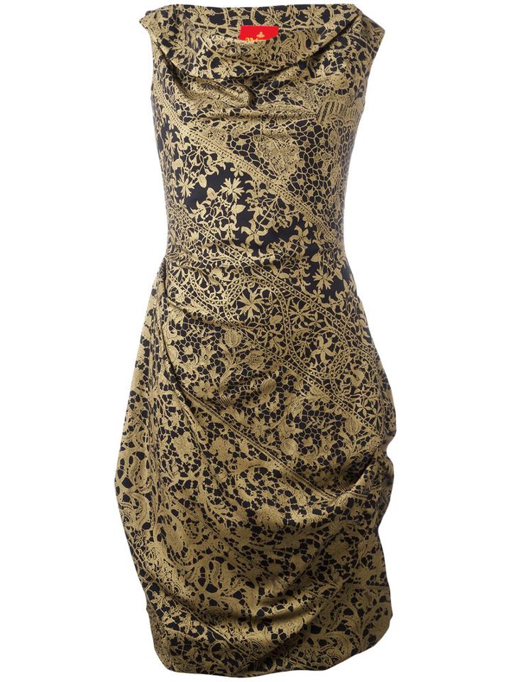 Vivienne Westwood - Lace Print Draped Dress - Women - Silk/viscose - 44, Brown, Silk/viscose