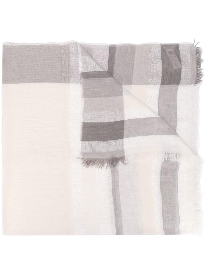 Peserico Large Check Print Scarf - White