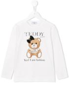 Monnalisa Teddy Bear Print Top, Toddler Girl's, Size: 2 Yrs, White
