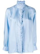 Sandro Paris Ruffled Long-sleeved Shirt - Blue