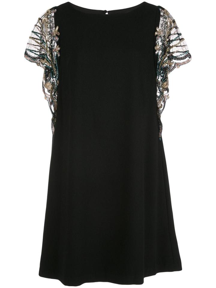 Aidan Mattox Contrasting Sleeve Shift Dress - Black