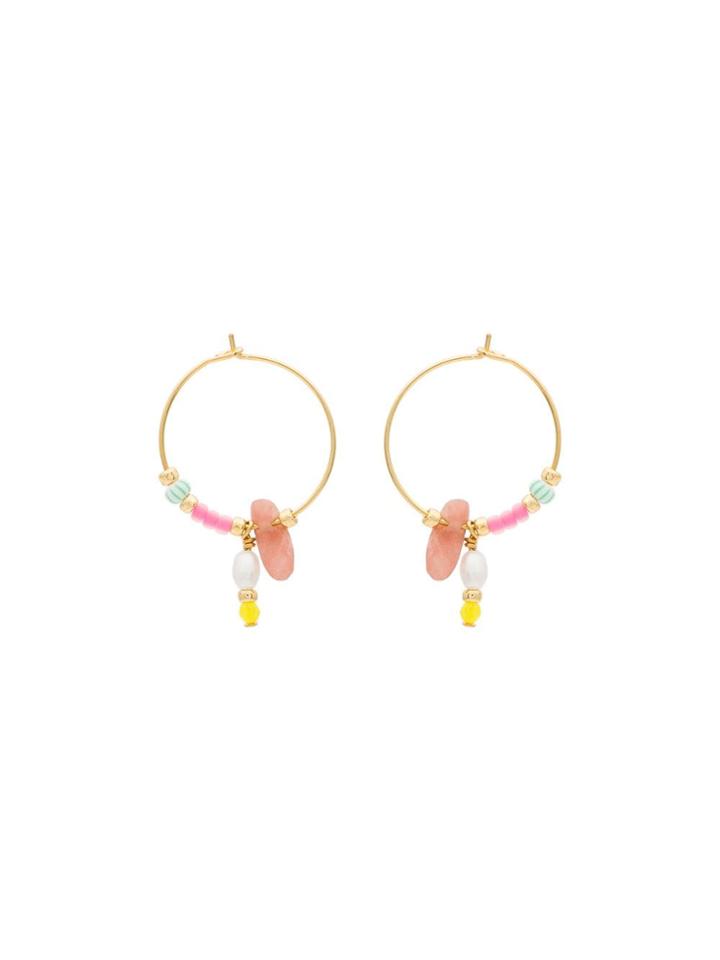 Anni Lu Beaded Pearl Hoop Earrings - Pink
