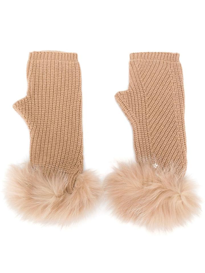 Lorena Antoniazzi Fur-trimmed Fingerless Gloves - Brown