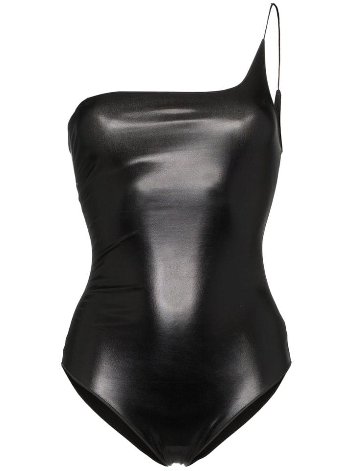 Oseree One Shoulder Latex Swimsuit - Black