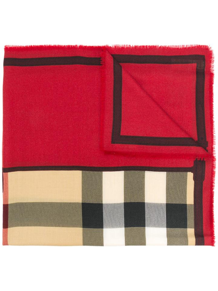 Burberry Cashmere Contrast Border Scarf - Red
