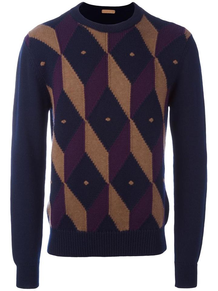 Etro Diamond Shaped Jumper, Men's, Size: Xl, Blue, Wool