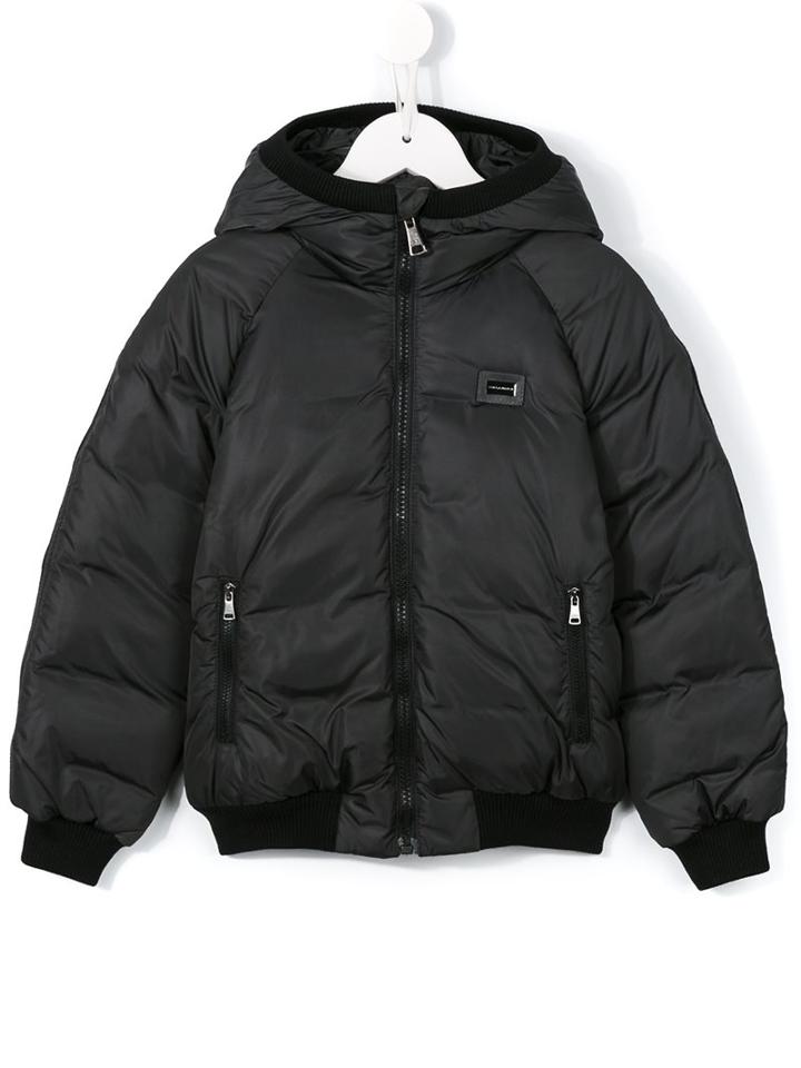Dolce & Gabbana Kids Hooded Puffer Jacket, Boy's, Size: 8 Yrs, Grey