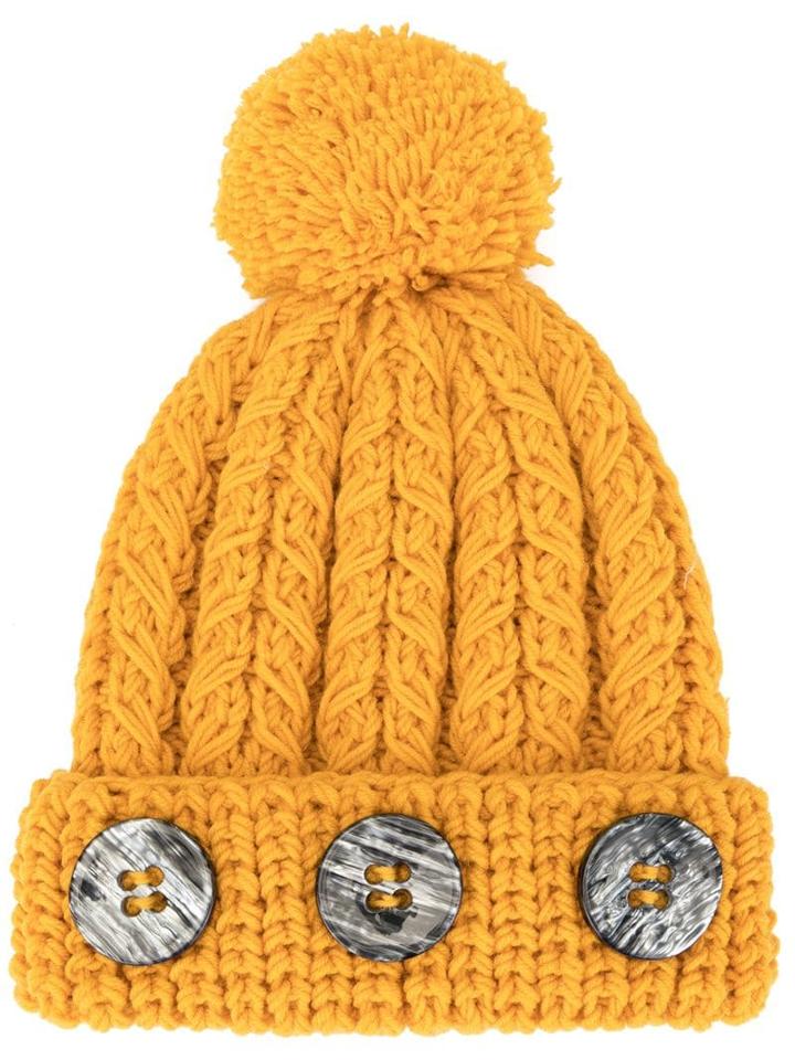 0711 Pompom Knit Beanie - Yellow