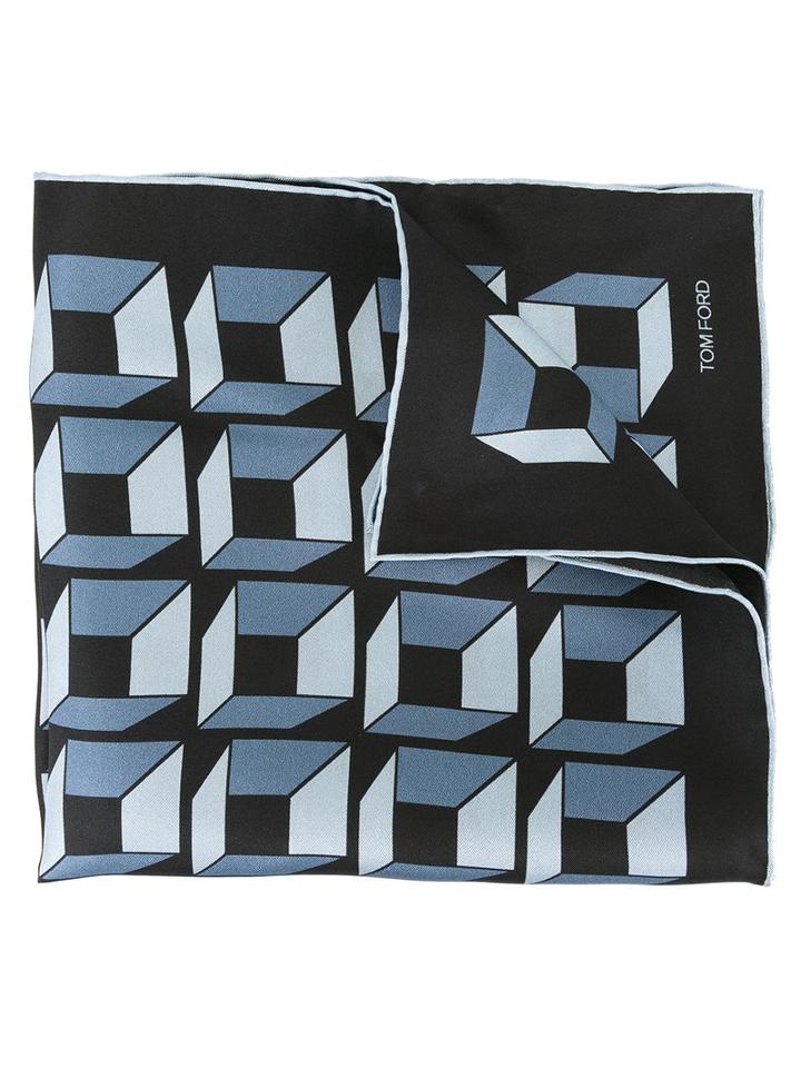 Tom Ford Cubic Print Scarf, Men's, Grey, Silk