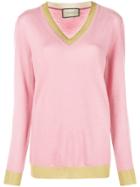Gucci V-neck Lurex Detail Sweater - Pink
